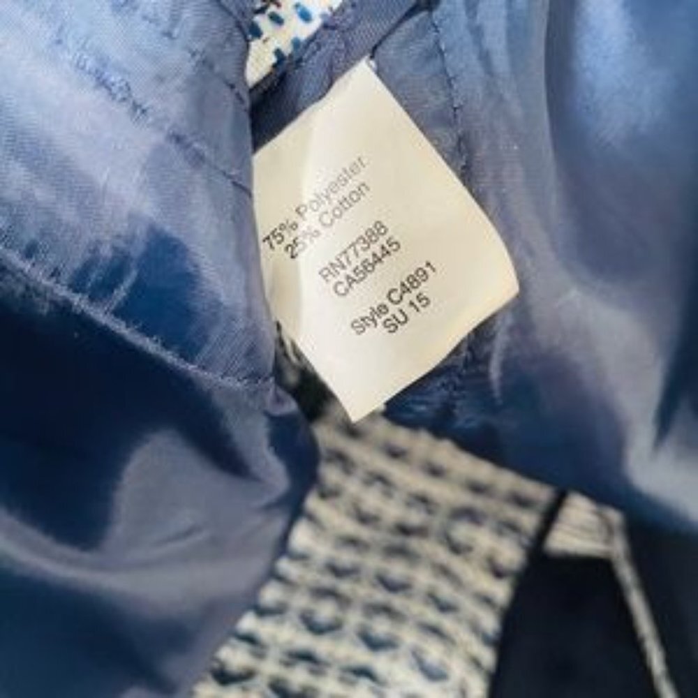 J. CREW White with Blue Hearts Full Zip Cropped Blazer, Size X Small - Picture 9 of 12